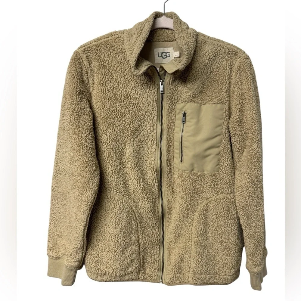 UGG Lucas Sand Sherpa Zip Up Jacket Fleece size Small